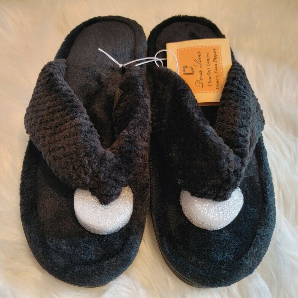 Dena Lives Women's Memory Foam Flip Flop Slippers Cozy Short Plush Lining Large
